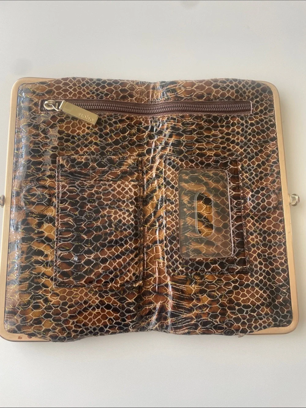 HOBO Brown Snake-Print Leather Frame Clutch